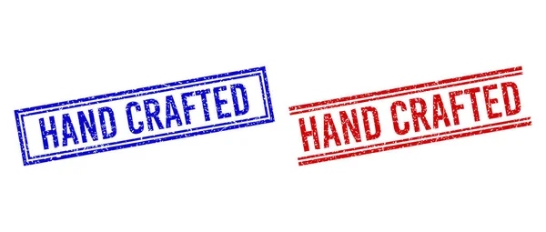 Ξυστό υφασμένο χέρι CRAFTED σφραγίδα με διπλές γραμμές — Διανυσματικό Αρχείο
