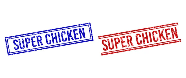 Texturierte Stempeldichtungen aus Gummi SUPER CHICKEN mit doppelten Linien — Stockvektor