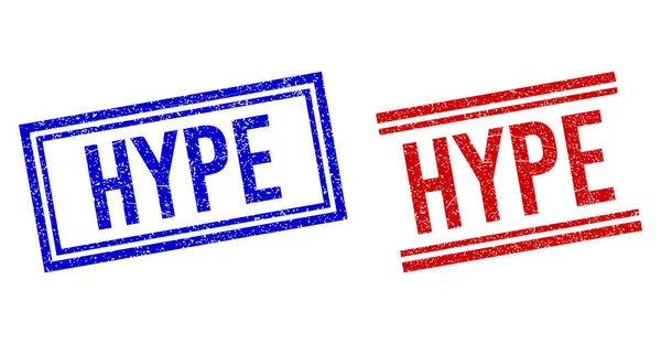 Selos de selo HYPE texturizados Grunge com linhas duplas —  Vetores de Stock