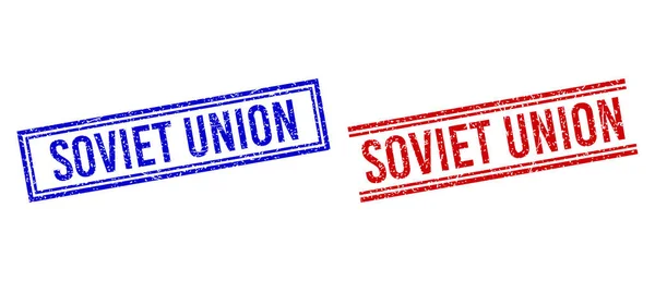 Grunge Textured SOVIET UNION Stamp Seals with Double Lines — 스톡 벡터