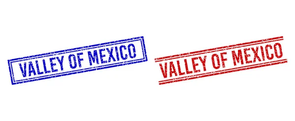 Distress Textured VALLEY OF MEXICO Stamps with Double Lines — Stock Vector