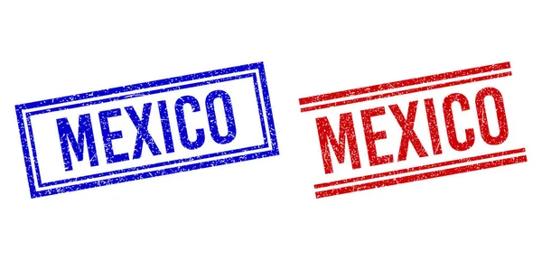 Pieczątki gumowe teksturowane MEXICO z podwójnymi liniami — Wektor stockowy