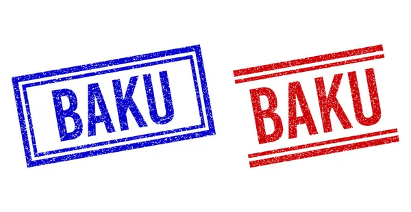 Sellos de sello BAKU con textura de angustia con líneas dobles — Vector de stock