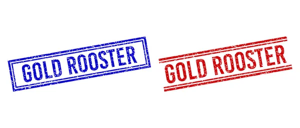 Grunge Structured GOLD ROOSTER stempelzegels met dubbele lijnen — Stockvector