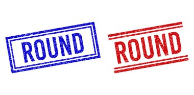 Grunge desenli çift çizgili yuvarlak pullar