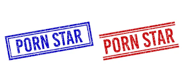 Scratched Textured PORN STAR Seal with Double Lines — Stock Vector