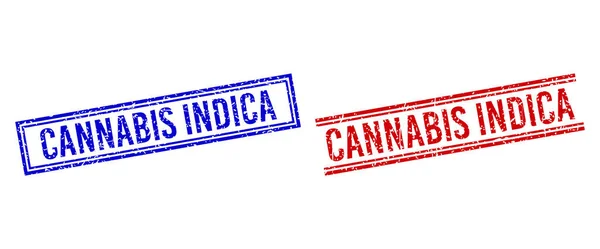 Texturierte CANNABIS INDICA-Stempelsiegel mit doppelten Linien — Stockvektor