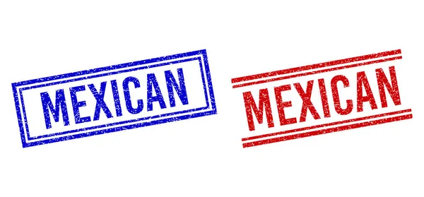 Podrapane, teksturowane pieczęcie pieczątek MEXICAN z podwójnymi liniami — Wektor stockowy