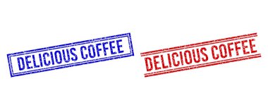 Grunge Textured DELICIOUS COFFEE Stamps with Double Lines