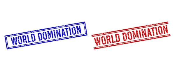 Distress Textured WORLD DOMINATION Stempel Seals met dubbele lijnen — Stockvector