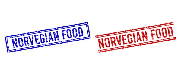 Scratched Textured NORVEGIAN FOOD Stamp Seals with Double Lines - Stok Vektor