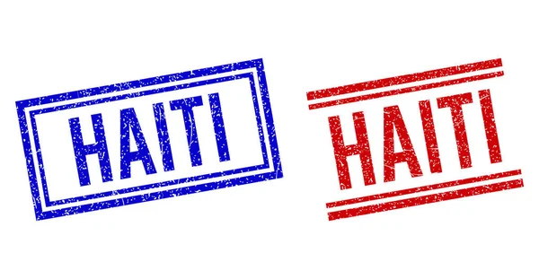 Sellos de sello HAITI texturizados con líneas dobles — Vector de stock