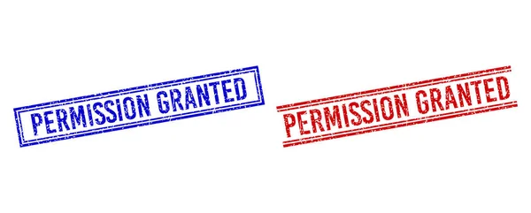 Permission texturée de détresse accordée Sceau avec lignes doubles — Image vectorielle