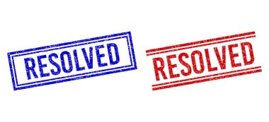 Grunge desenli çift çizgili RESOLVED Damgaları