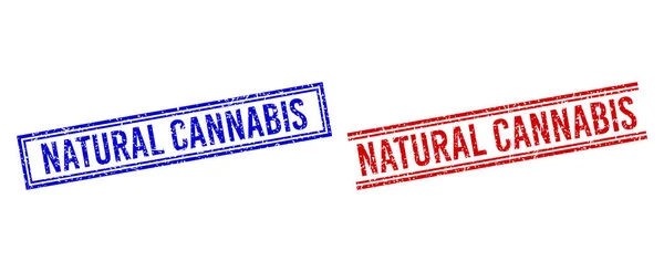 Distress Texturizado NATURAL CANNABIS Sello con líneas dobles — Vector de stock