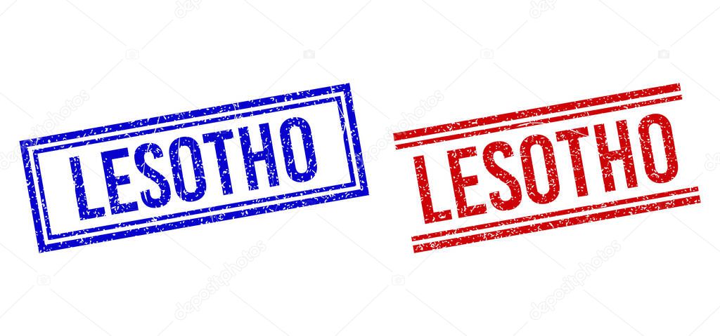 Grunge Textured LESOTHO Stamps with Double Lines