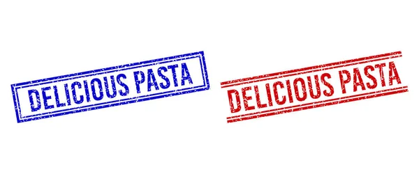 Gescheurde textuur DELICIOUS PASTA stempels met dubbele lijnen — Stockvector