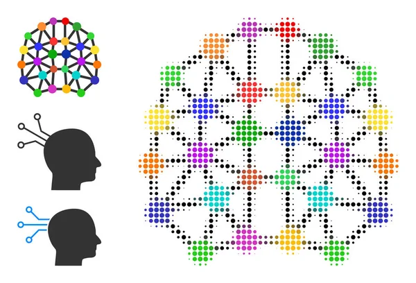 Icône de cerveau artificielle vectorielle pointillée demi-teinte — Image vectorielle