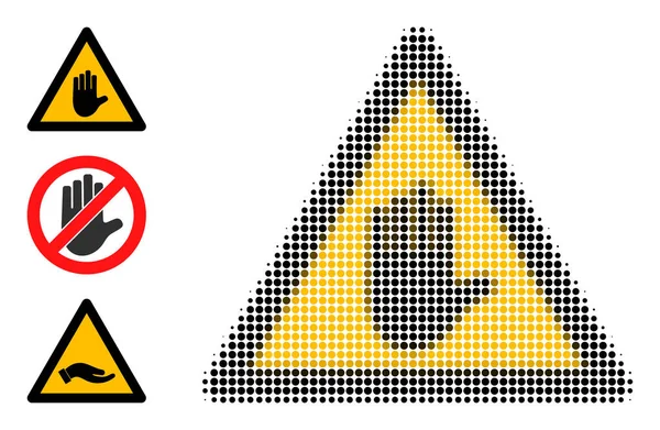 Icono de advertencia táctil de mano vectorial punteado de medio tono — Archivo Imágenes Vectoriales