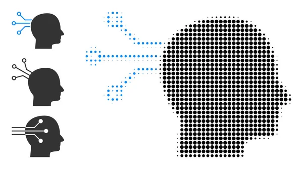 Halftone Dot Vector Bezpośrednie połączenie mózgu Ikona — Wektor stockowy