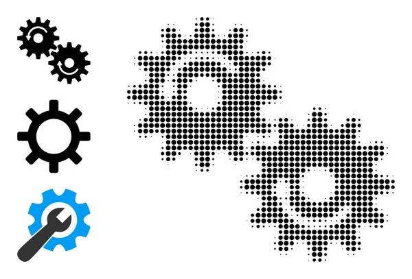 Halftone Dot Vector Gears Rotation Icon — Stock Vector