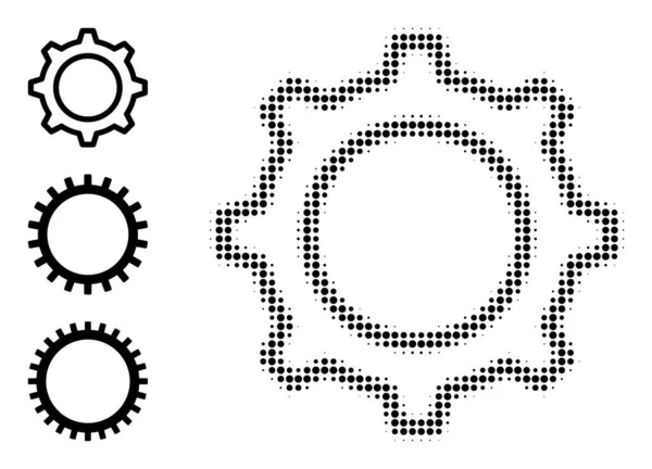 Icono de engranaje de contorno vectorial punteado de medio tono — Archivo Imágenes Vectoriales