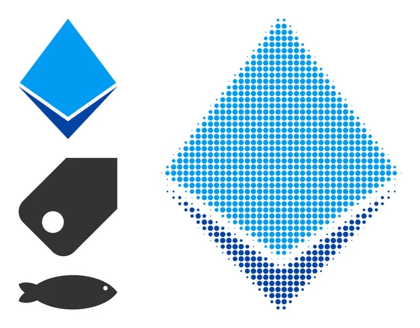 Halftone Dotted Vector Ethereum Crystal Icon — стоковий вектор