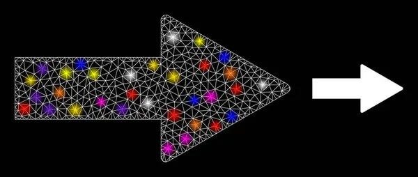 Icono de dirección de flecha de malla brillante con manchas de luz de color de constelación — Archivo Imágenes Vectoriales