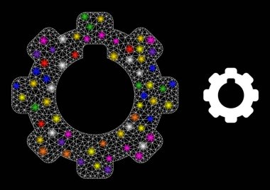Parlak Renkli Işıkbenekleri olan Parlayan Ağ Çarkı Simgesi Simgesi
