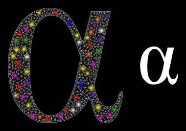 Parlak Ağ Alfa Yunan Küçük Harf Simgesi Parlak Renkli Işıklı Simge