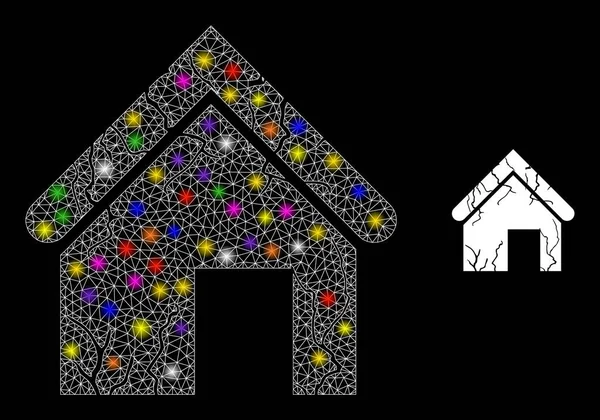 Ícone Decayed velho da casa da rede da chama com luzes coloridas da constelação — Vetor de Stock