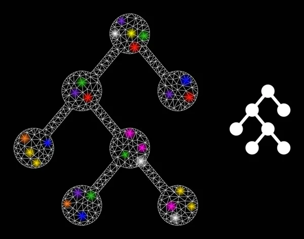 Icona di relazioni binarie a maglia lucida con punti luce colorati Constellation — Vettoriale Stock