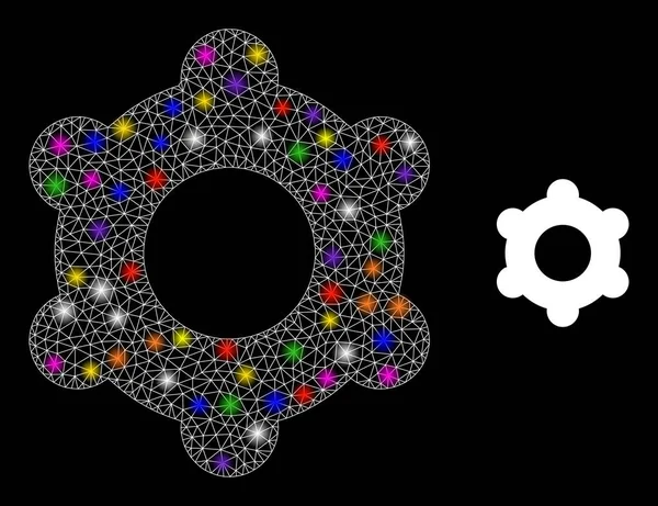 Icône de roue dentée Flare Net avec des taches de couleur éblouissantes — Image vectorielle
