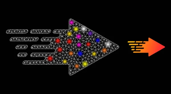 Icono de flecha de Rush Net brillante con deslumbrantes puntos de luz de colores — Archivo Imágenes Vectoriales