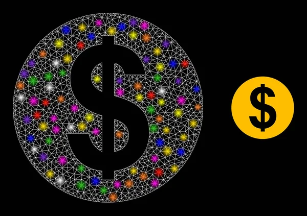 Glowing Net Dollar Coin Icon with Constellation Colorful Lightspots — 스톡 벡터