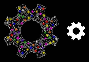 Takımyıldızı Renkli Işık Lekeleri ile Parlak Ağ Şanzıman Simgesi