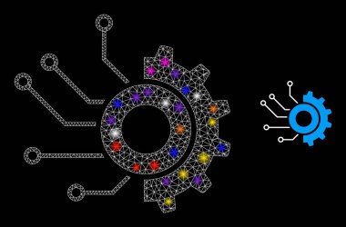 Takımyıldızı Renkli Işık Lekeleri ile Parlak Ağlı Elektronik İkona Simgesi