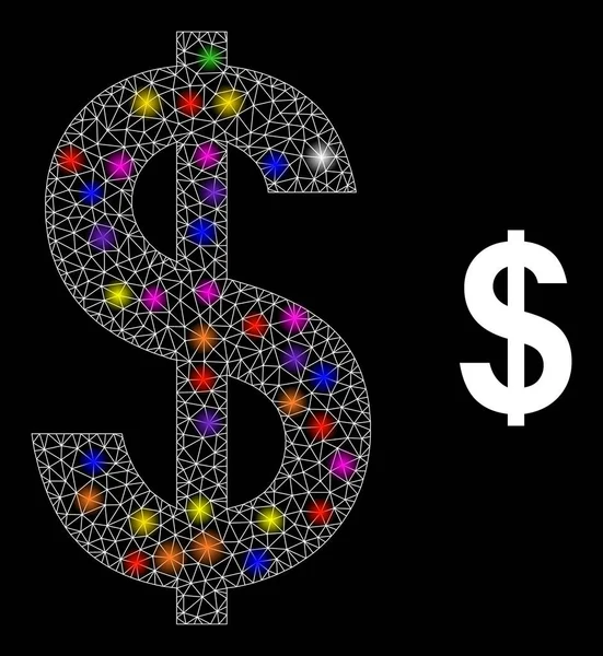 Ícone de sinal de dólar de rede de chama com luzes coloridas Constellation —  Vetores de Stock