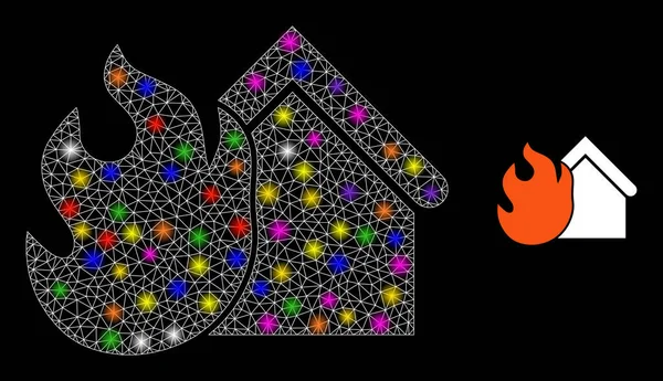 Parlak Renkli Işık Lekeleri ile Parlak Ağ Yanan Ev Simgesi