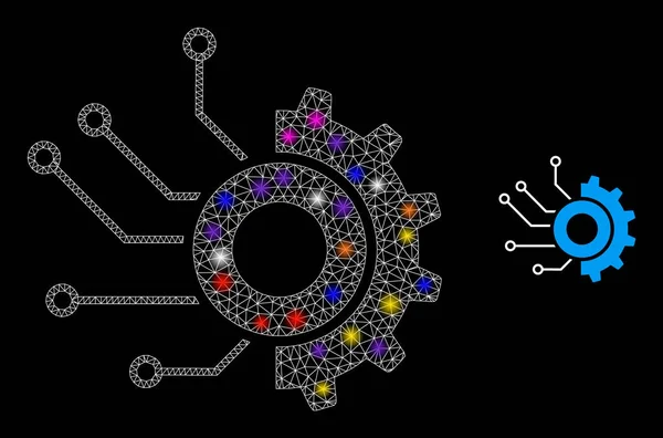 Takımyıldızı Renkli Işık Lekeleri ile Parlak Ağlı Elektronik İkona Simgesi