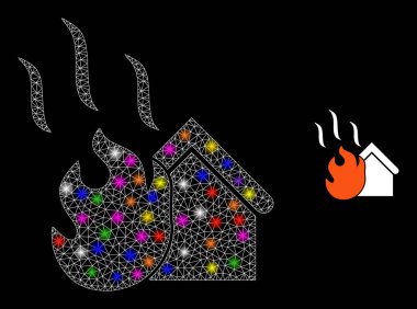 Parlak Renkli Işık Lekeleri ile Parlayan Ağ Ev Ateş Simgesi