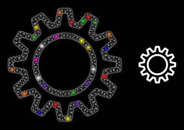 Parlak Ağ Contour Dişli Simgesi ile Parlak Renkli Işıkbenekler