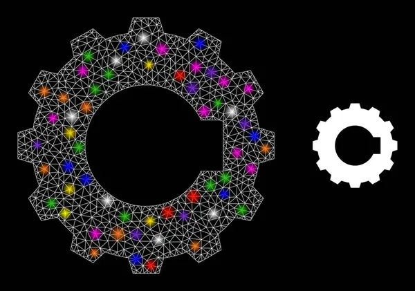 Glossy Mesh Cogwheel Icon with Constellation Colorful Lightspots — 스톡 벡터