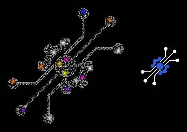 Icono de tecnología digital de red de destellos con manchas de luz coloridas de constelación — Archivo Imágenes Vectoriales