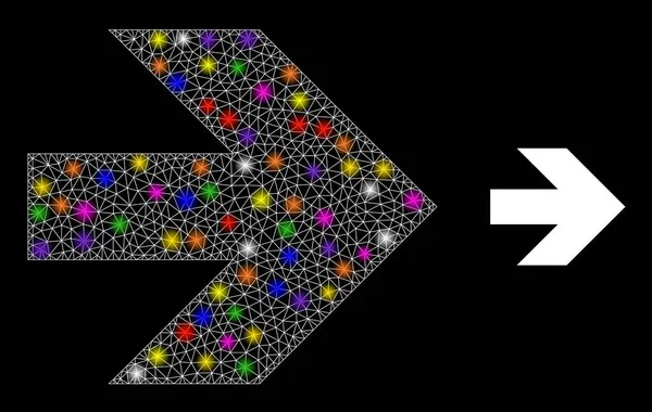 Malla brillante Mover icono derecho con puntos de luz de color deslumbrante — Archivo Imágenes Vectoriales