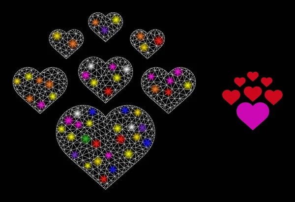 Flare Mesh Lovely Hearts Ikona z konstelacji kolorowe Lightspots — Wektor stockowy