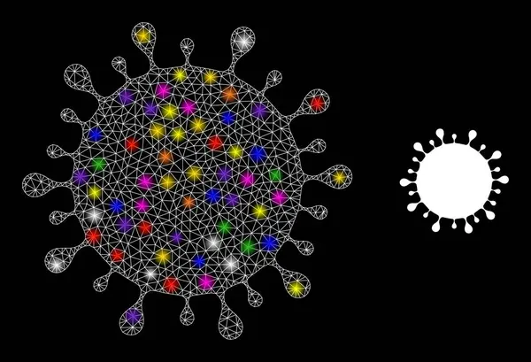 Icono del virus covid neto brillante con manchas de luz de color constelación — Archivo Imágenes Vectoriales