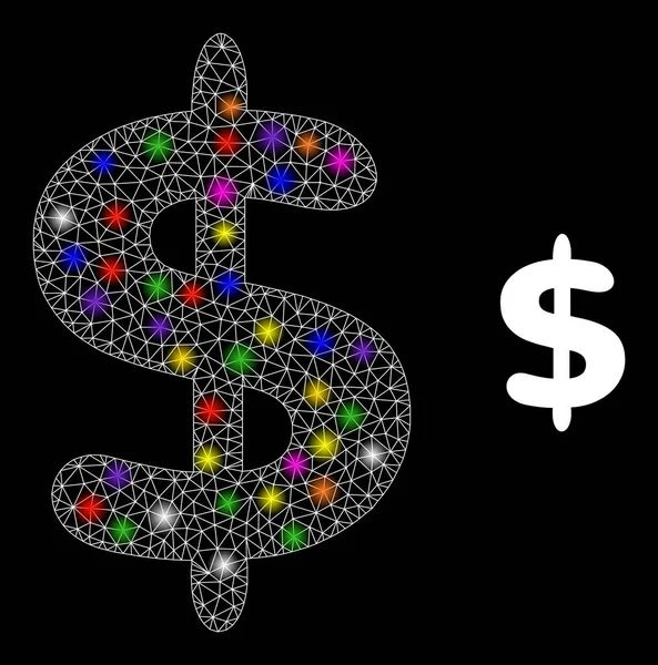 Flare Mesh Dollar Ícone de moeda com Constellation Color Lightspots —  Vetores de Stock