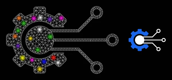 Значок решения Net Gear с яркими цветными светящимися пятнами — стоковый вектор