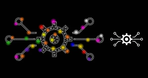 Icono de maquinaria electrónica de red brillante con manchas de luz de color constelación — Archivo Imágenes Vectoriales